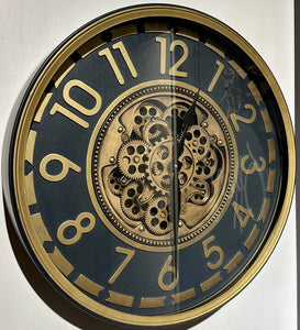 60 cm Salzburg Vintage Wanduhr mit Zahnrädern gold anthrazit