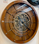 80 cm Zahnrad Wanduhr Bodensee aus Holz dunkelbraun animiert