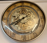 Horloge murale à engrenages 60 cm Düsseldorf chêne bois doré animée chrome