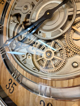 Horloge murale à engrenages 60 cm Düsseldorf chêne bois doré animée chrome