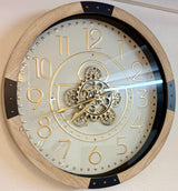 50 cm Wanduhr Essen Mangoholz weiss schwarz gold Zahnrad Wand Uhr Industrial whitewash