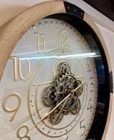50 cm Wanduhr Essen Mangoholz weiss schwarz gold Zahnrad Wand Uhr Industrial whitewash