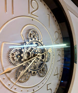 50 cm Wanduhr Essen Mangoholz weiss schwarz gold Zahnrad Wand Uhr Industrial whitewash