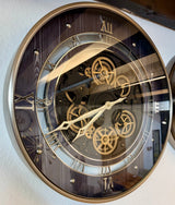 60 cm Zahnrad Wanduhr Düsseldorf schwarz anthrazit animiert Chrom giold