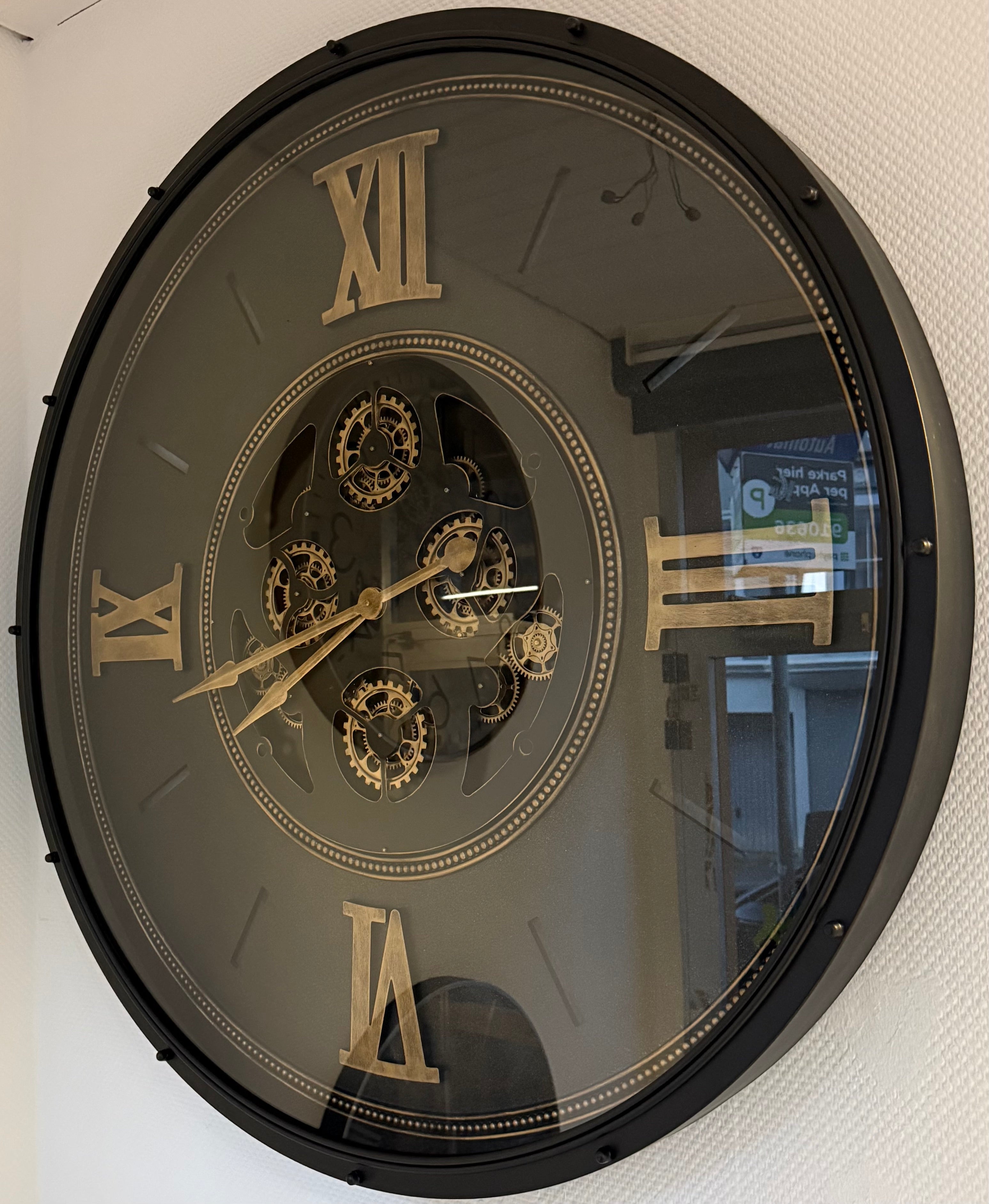 120 cm Chiemsee XXL Wanduhr schwarz gold  mit Zahnrädern