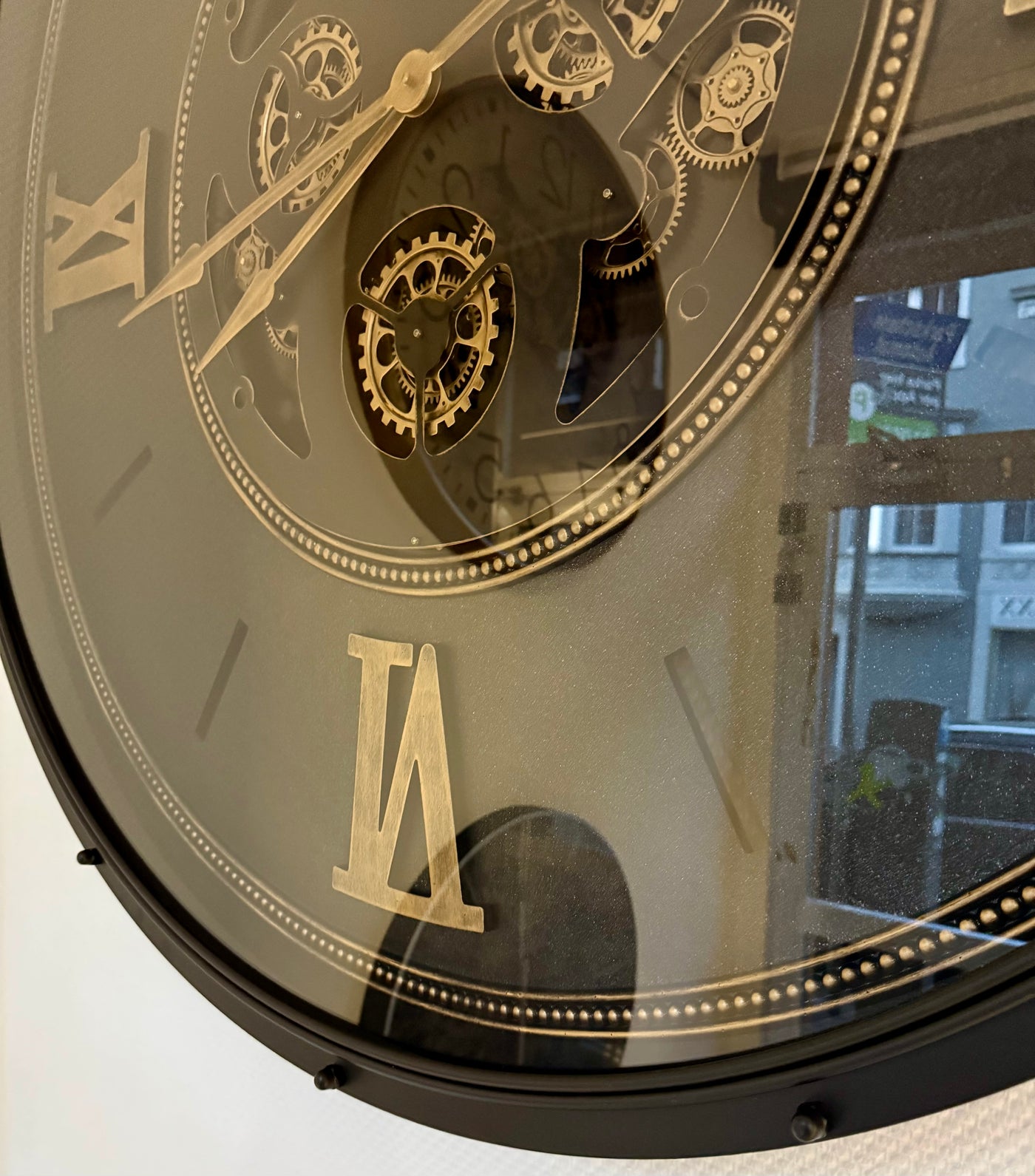 120 cm Chiemsee XXL Wanduhr schwarz gold  mit Zahnrädern
