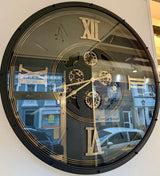 120 cm Chiemsee XXL Wanduhr schwarz gold  mit Zahnrädern