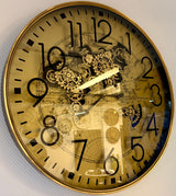 Goldene Welt Zahnrad Wanduhr 80 cm braun animiert drehend