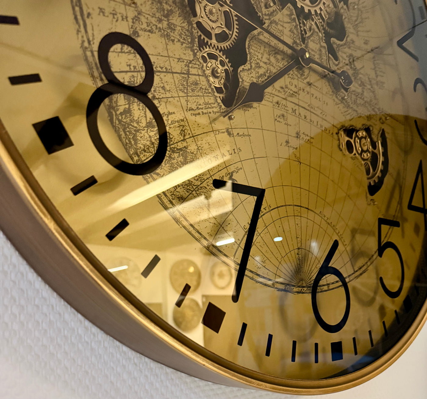 Goldene Welt Zahnrad Wanduhr 80 cm braun animiert drehend
