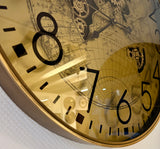 Goldene Welt Zahnrad Wanduhr 80 cm braun animiert drehend
