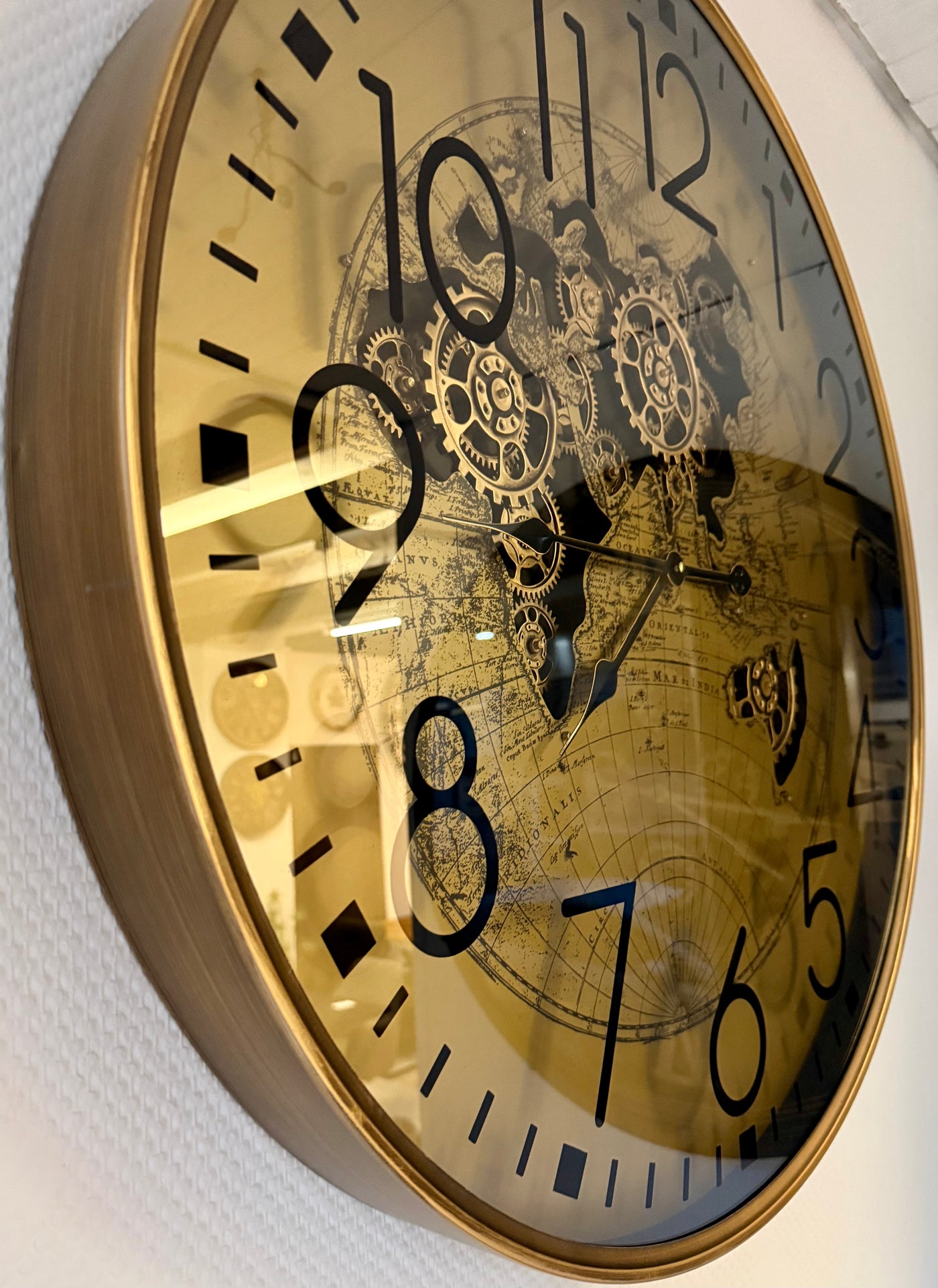 Goldene Welt Zahnrad Wanduhr 80 cm braun animiert drehend