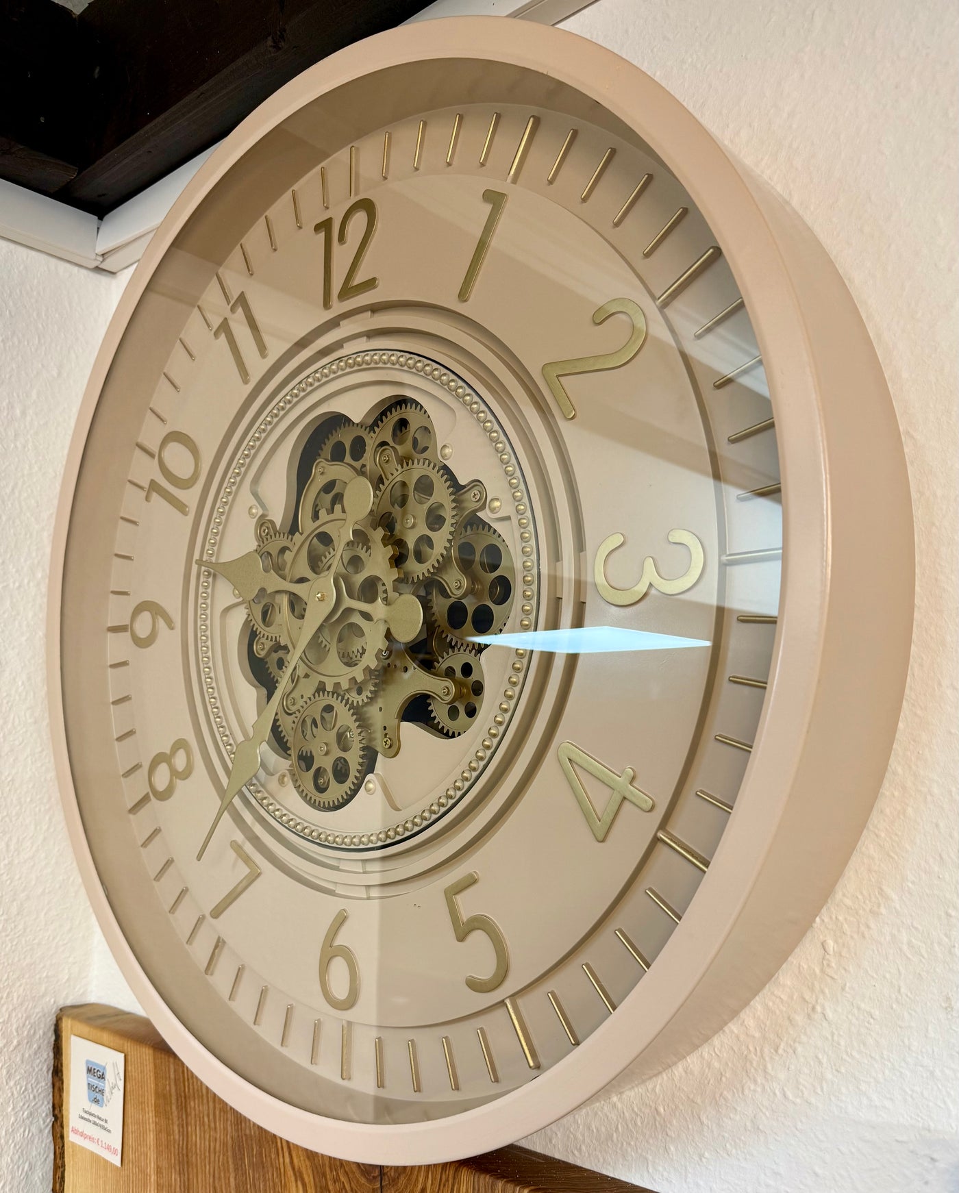 66 cm Wohnzimmer Wanduhr Flensburg mit Zahnrädern sand beige Küche