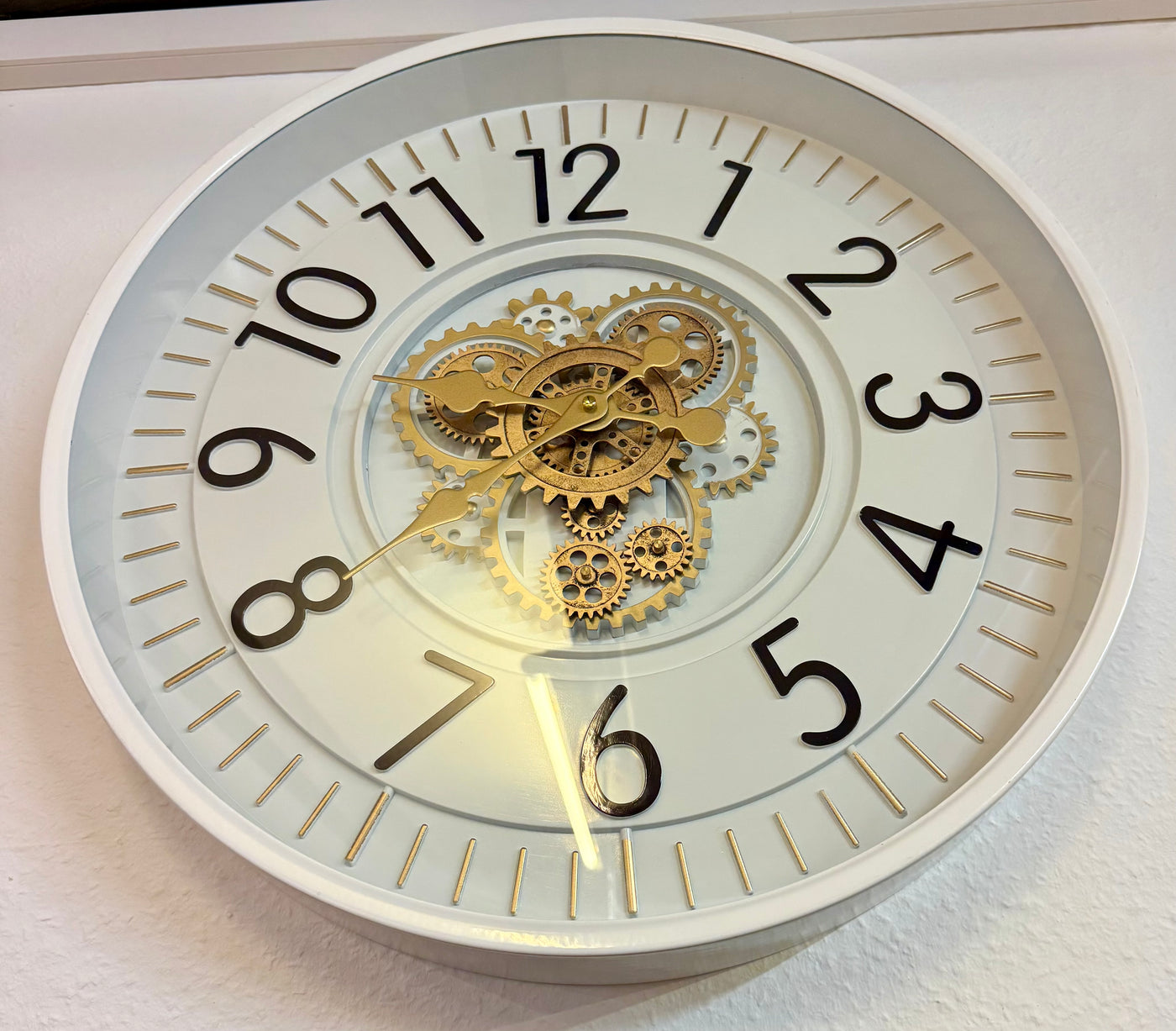 53 cm Wohnzimmer Wanduhr Flensburg mit Zahnrädern weiß Küche