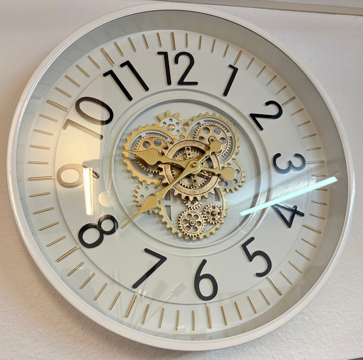 53 cm Wohnzimmer Wanduhr Flensburg mit Zahnrädern weiß Küche