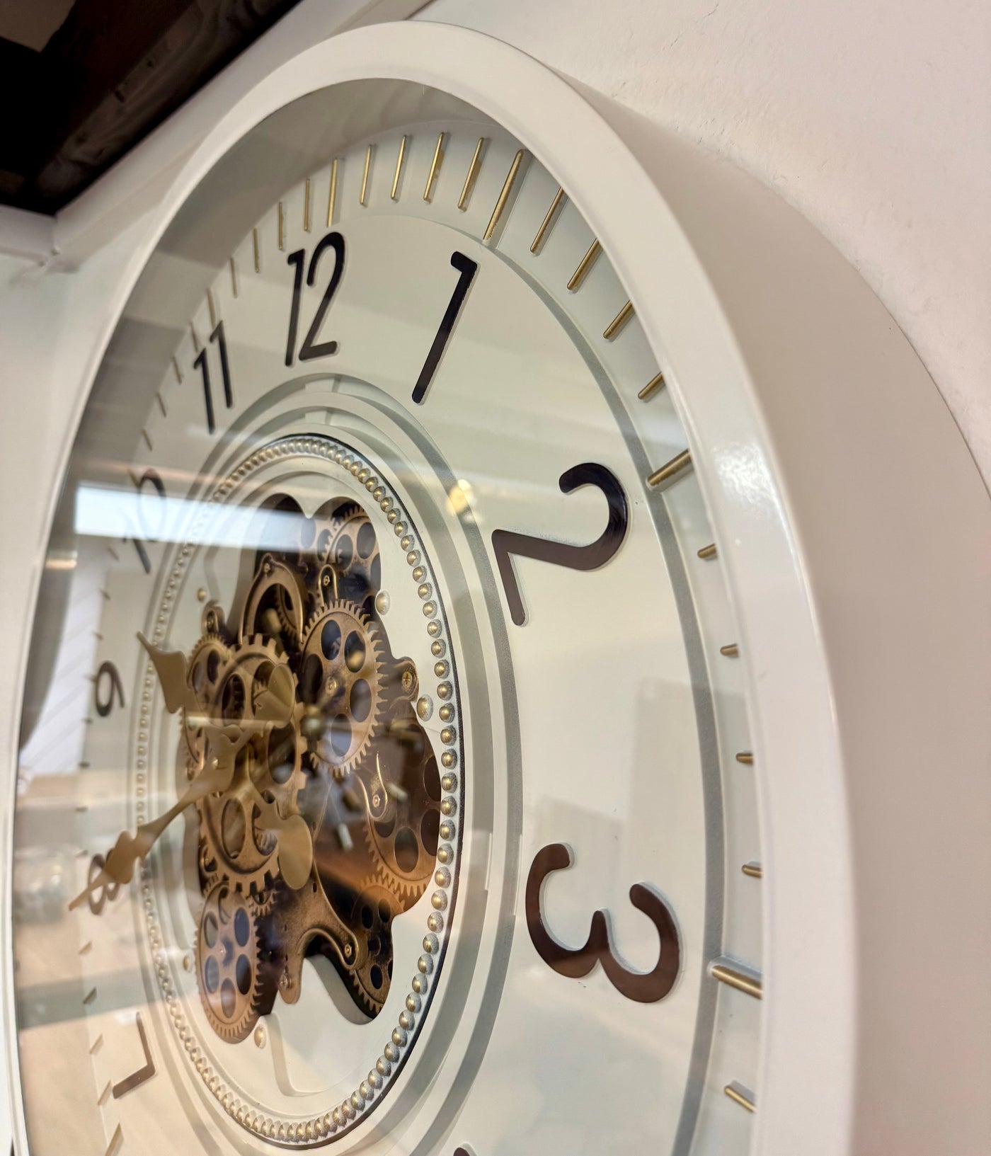 66 cm Wohnzimmer Wanduhr Flensburg mit Zahnrädern weiß Küche