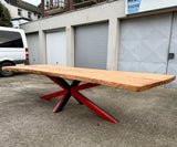 370 cm Meisterschale Baumstamm Esstisch/ Konferenztisch Fußball Bayer 04 Leverkusen mit Epoxid & Spider Gestell schwarz rot