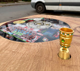 370 cm Meisterschale Baumstamm Esstisch/ Konferenztisch Fußball Bayer 04 Leverkusen mit Epoxid & Spider Gestell schwarz rot