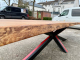 370 cm Meisterschale Baumstamm Esstisch/ Konferenztisch Fußball Bayer 04 Leverkusen mit Epoxid & Spider Gestell schwarz rot