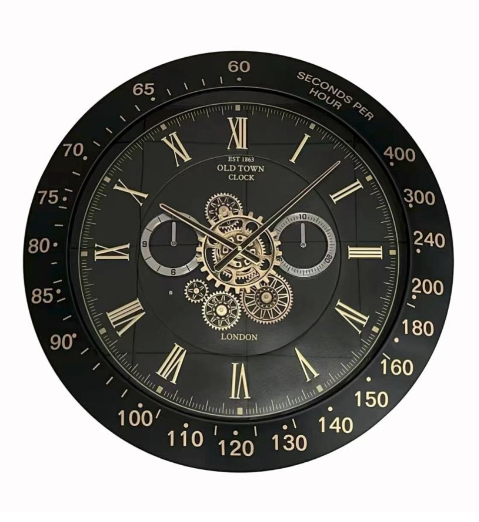 Leeds 59 cm Wanduhr Zahnrad Zählwerk Animation schwarz