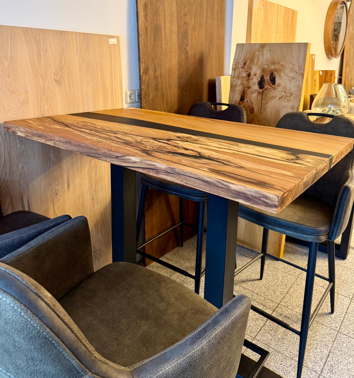 Unikat Epoxy River Bartisch Buche Massivholz mit 4 Barstühlen Morry