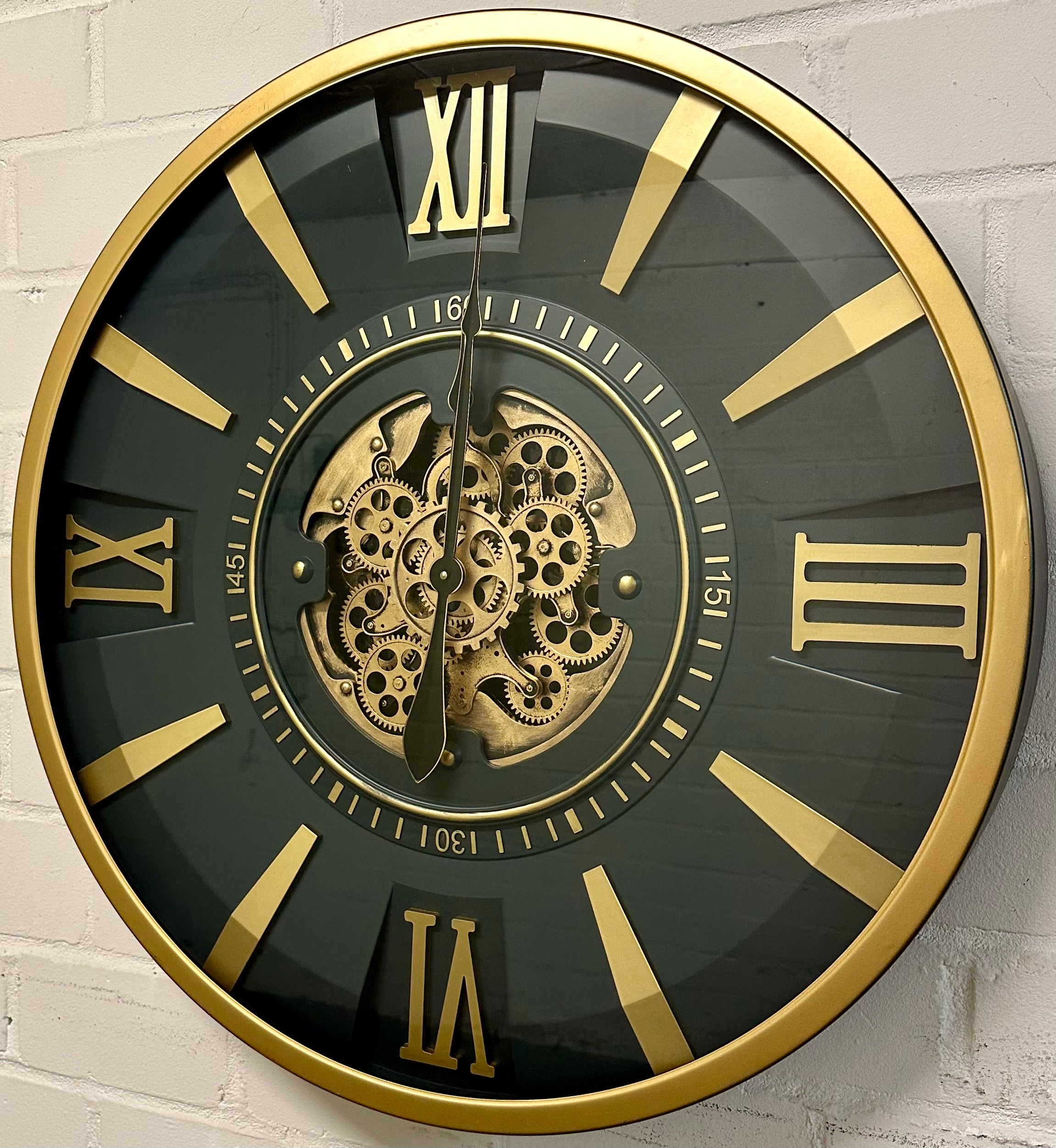 80 cm Jena Vintage Wanduhr mit Zahnrädern gold anthrazit