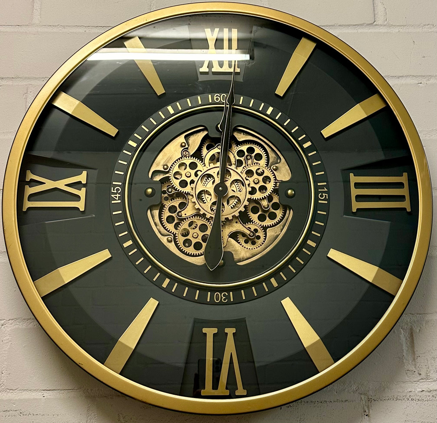 Horloge murale vintage Jena 80 cm avec engrenages or anthracite