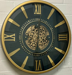 80 cm Jena Vintage Wanduhr mit Zahnrädern gold anthrazit