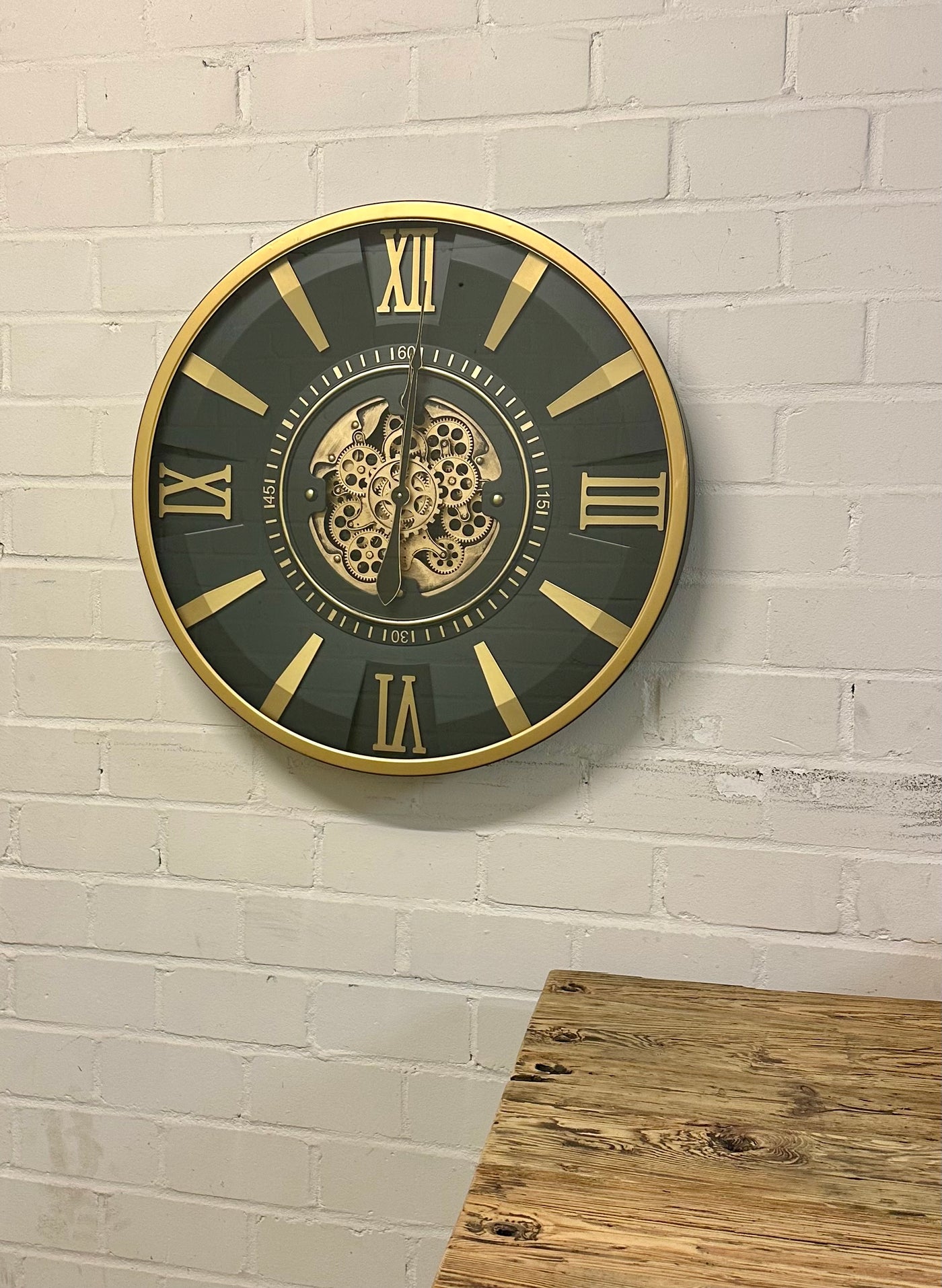 Horloge murale vintage Jena 80 cm avec engrenages or anthracite