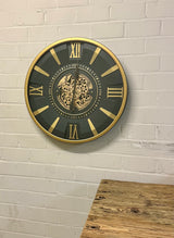 Horloge murale vintage Jena 80 cm avec engrenages or anthracite