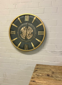 80 cm Jena Vintage Wanduhr mit Zahnrädern gold anthrazit