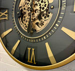 Lade das Bild in den Galerie-Viewer, 80 cm Jena Vintage Wanduhr mit Zahnrädern gold anthrazit
