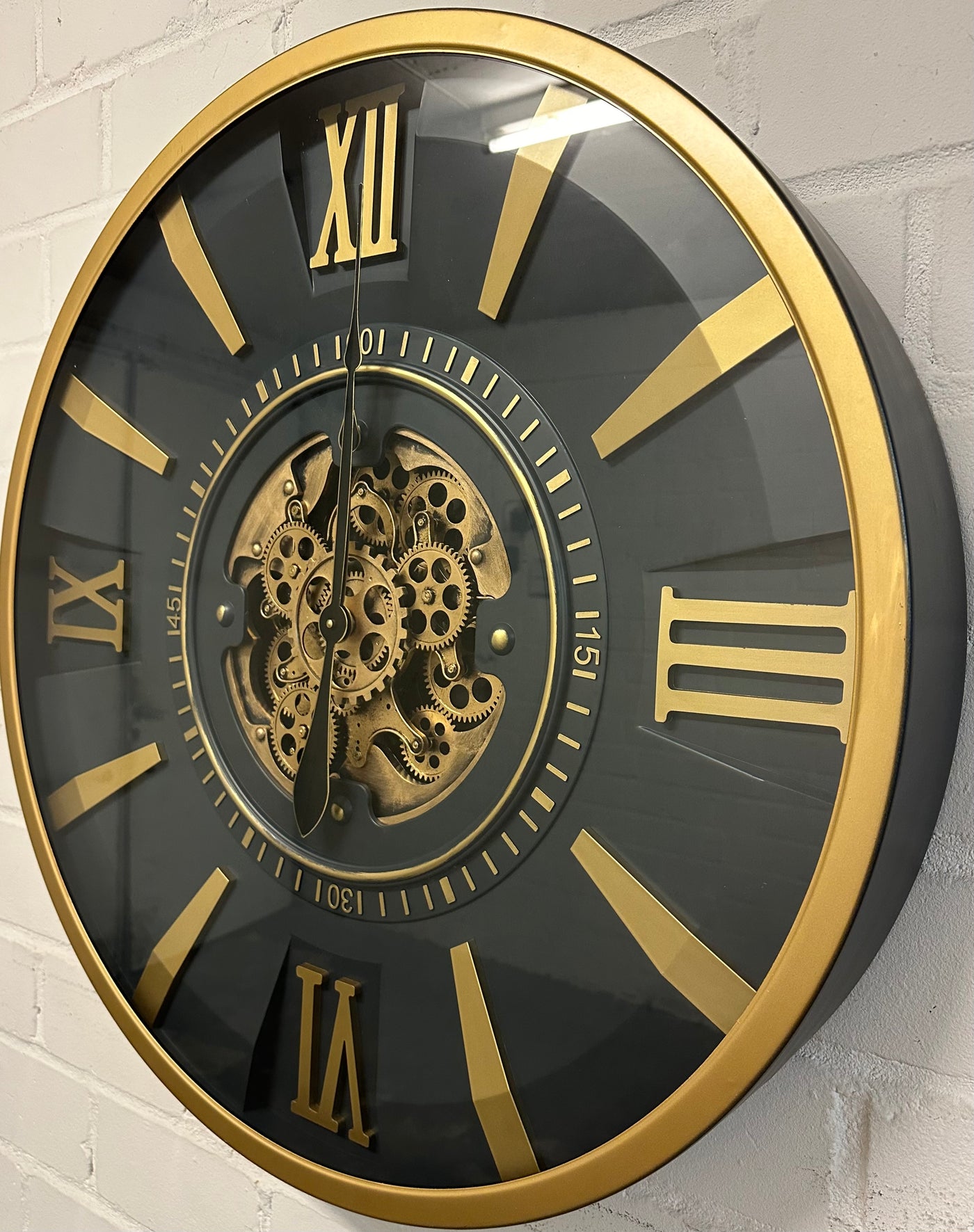 Horloge murale vintage Jena 80 cm avec engrenages or anthracite