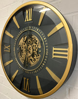 Horloge murale vintage Jena 80 cm avec engrenages or anthracite