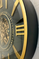 Horloge murale vintage Jena 80 cm avec engrenages or anthracite