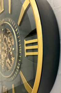 80 cm Jena Vintage Wanduhr mit Zahnrädern gold anthrazit