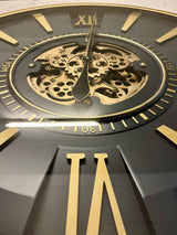 Horloge murale vintage Jena 80 cm avec engrenages or anthracite