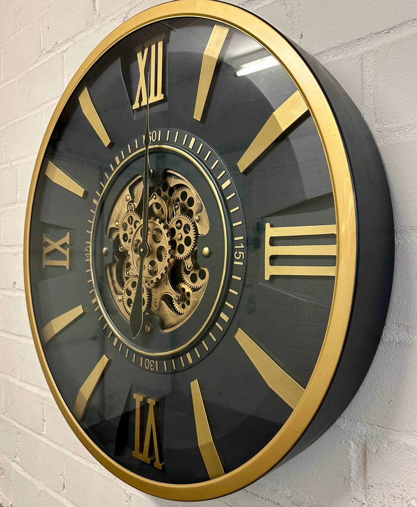 Horloge murale vintage Jena 80 cm avec engrenages or anthracite