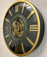 Horloge murale vintage Jena 80 cm avec engrenages or anthracite