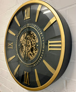 Lade das Bild in den Galerie-Viewer, 80 cm Jena Vintage Wanduhr mit Zahnrädern gold anthrazit
