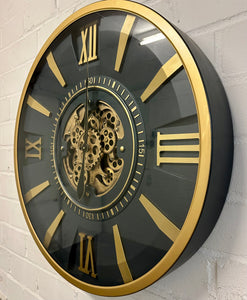 80 cm Jena Vintage Wanduhr mit Zahnrädern gold anthrazit