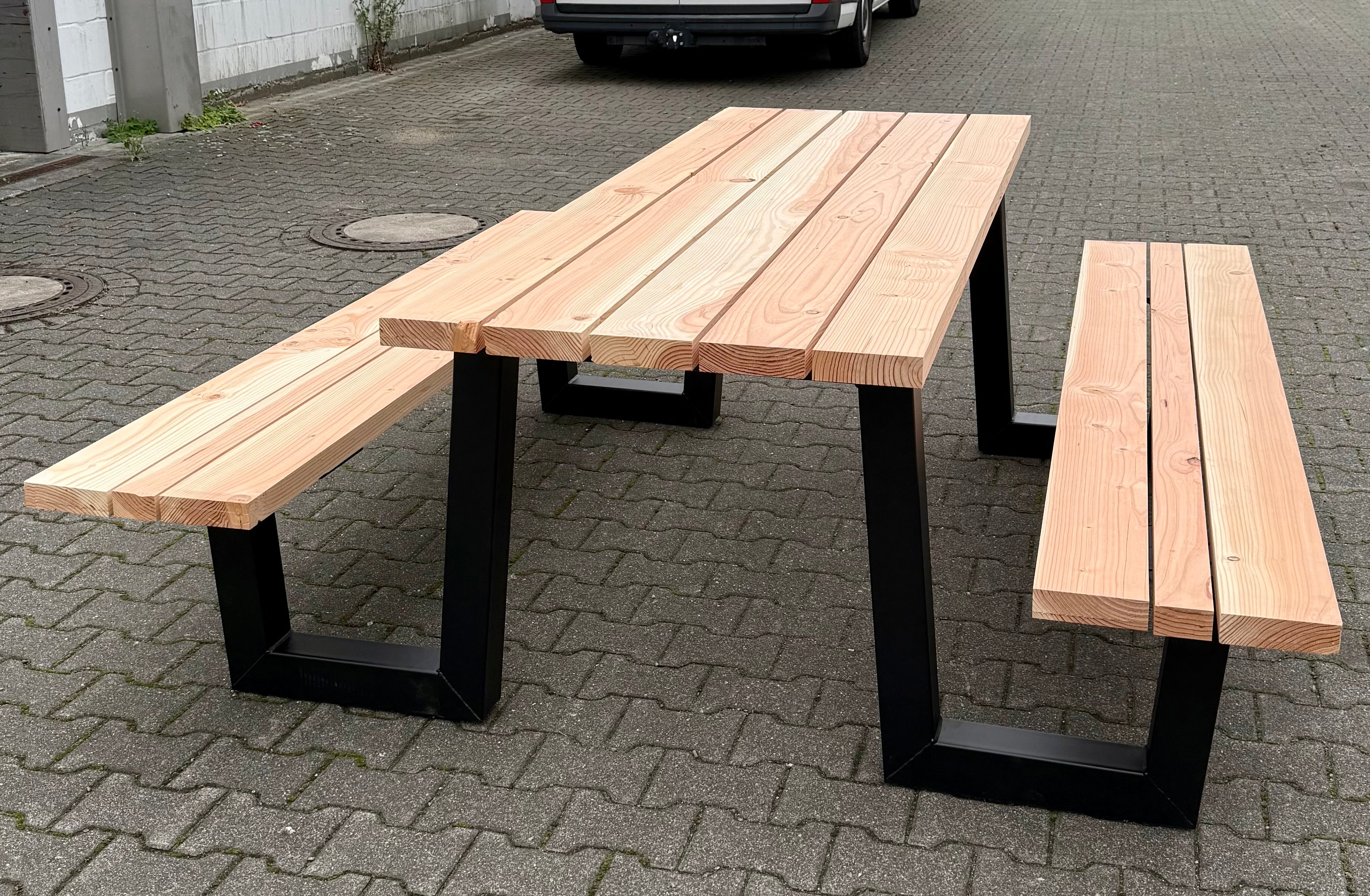 Metall Picknick Tisch Untergestell Outdoor Set Ironline X oder W Schwarz pulverbeschichtet verzinkt