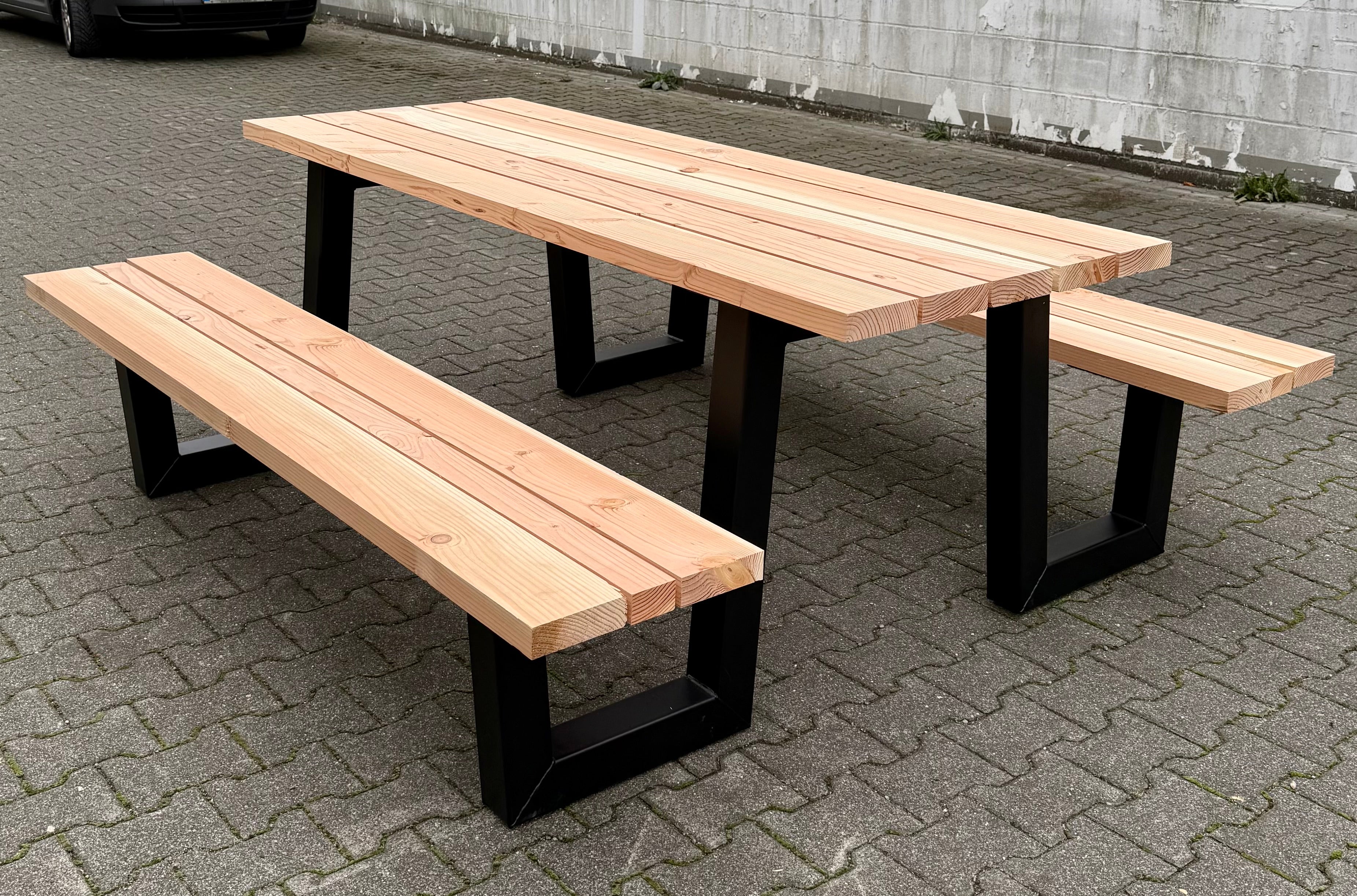 Metall Douglasie Picknick Tisch Outdoor W Gestell Schwarz pulverbeschichtet verzinkt 9 Größen ab 180 bis 400 cm