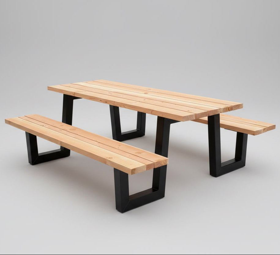 Metall Douglasie Picknick Tisch Outdoor W Gestell Schwarz pulverbeschichtet verzinkt 9 Größen ab 180 bis 400 cm