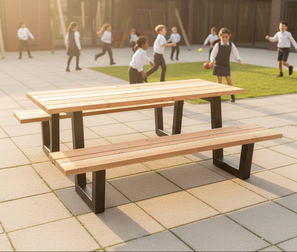 Metall Douglasie Picknick Tisch Outdoor W Gestell Schwarz pulverbeschichtet verzinkt 9 Größen ab 180 bis 400 cm