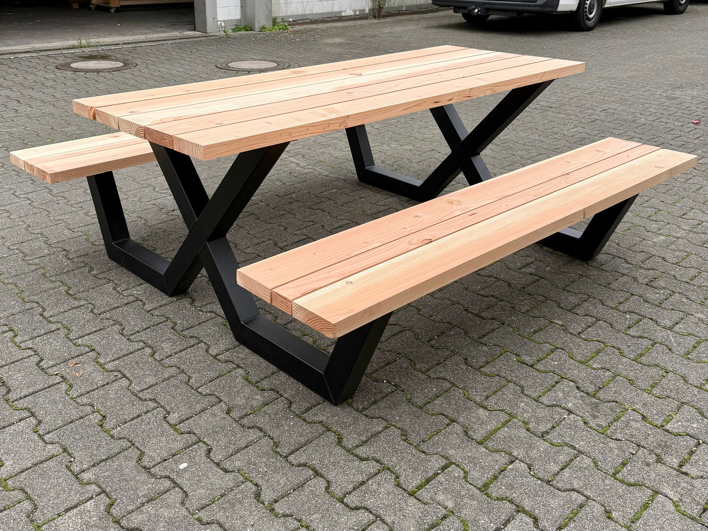 Metall Picknick Tisch Untergestell Outdoor Set Ironline X oder W Schwarz pulverbeschichtet verzinkt