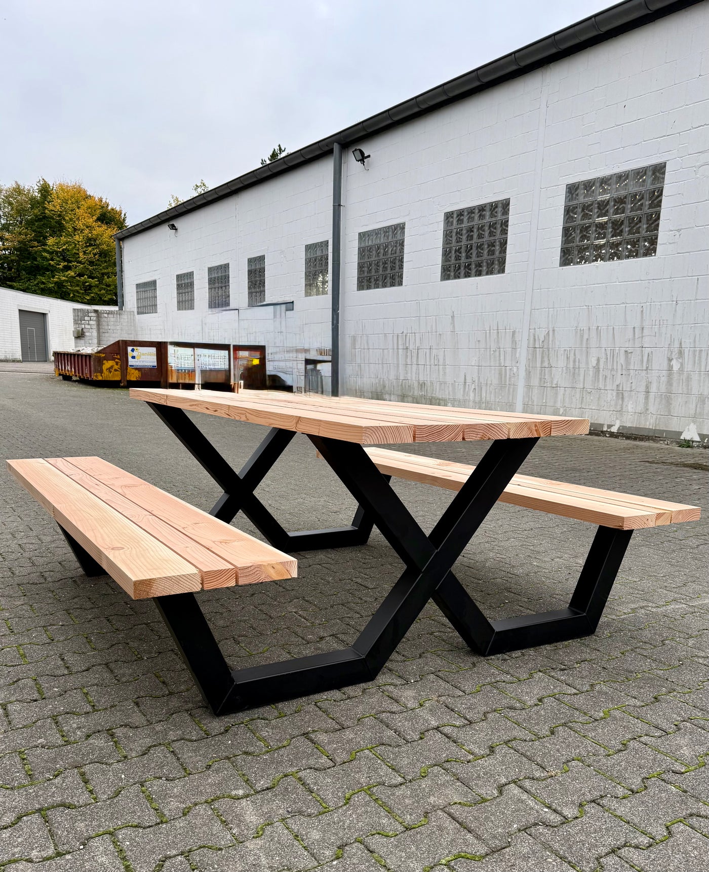Metall Picknick Tisch Untergestell Outdoor Set Ironline X oder W Schwarz pulverbeschichtet verzinkt