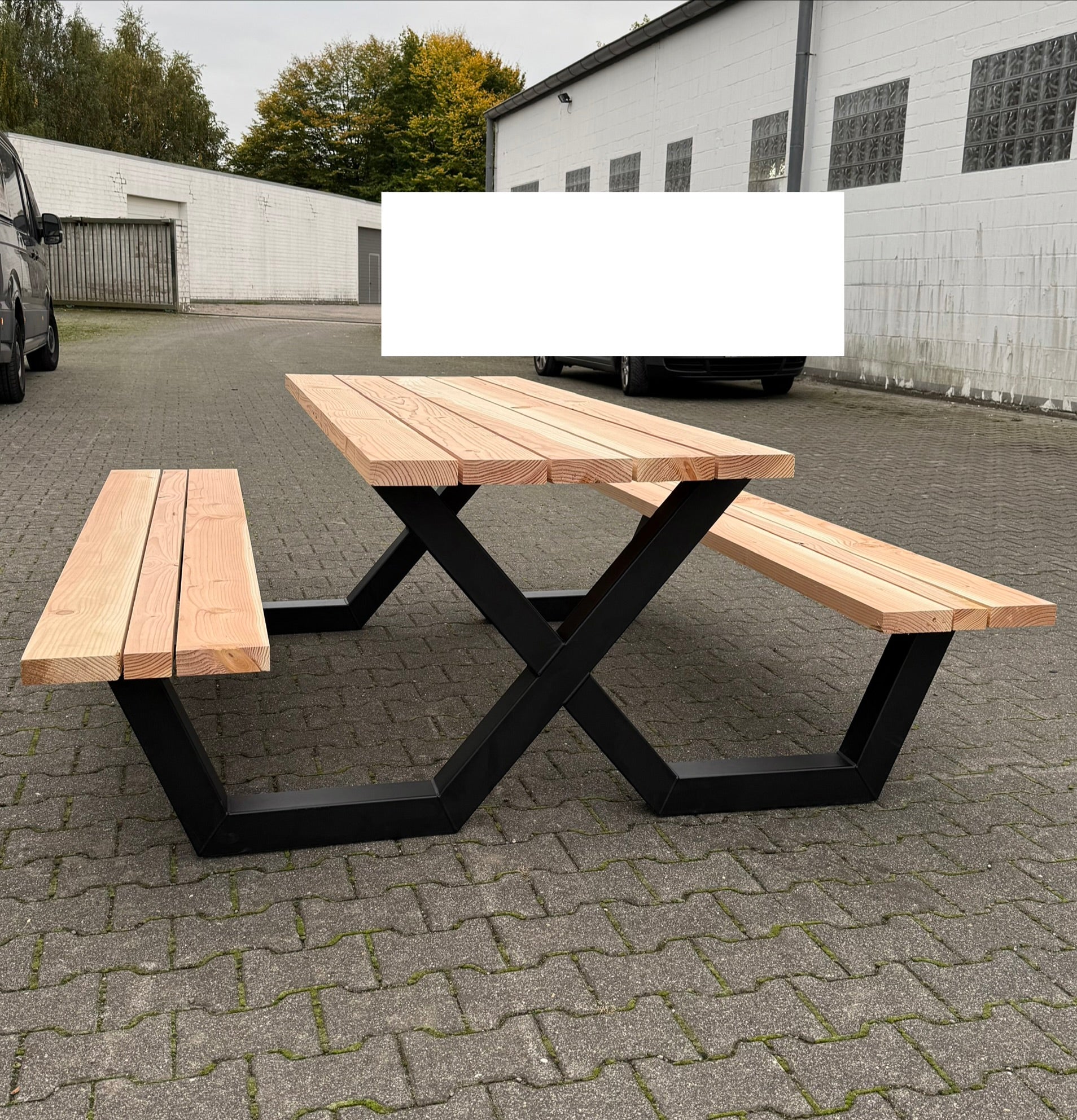 Metall Douglasie Picknick Tisch Outdoor X Gestell Schwarz pulverbeschichtet verzinkt 9 Größen ab 180 bis 400 cm
