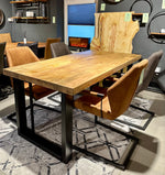 Lade das Bild in den Galerie-Viewer, Esstisch Mumbai Mango 160 bis 260 in 6 cm Dicke Holz mit U Metall Gestell schwarz massiv 6 Größen
