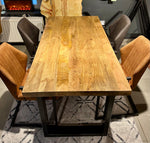 Lade das Bild in den Galerie-Viewer, Esstisch Mumbai Mango 160 bis 260 in 6 cm Dicke Holz mit U Metall Gestell schwarz massiv 6 Größen
