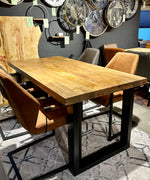 Lade das Bild in den Galerie-Viewer, Esstisch Mumbai Mango 160 bis 260 in 6 cm Dicke Holz mit U Metall Gestell schwarz massiv 6 Größen
